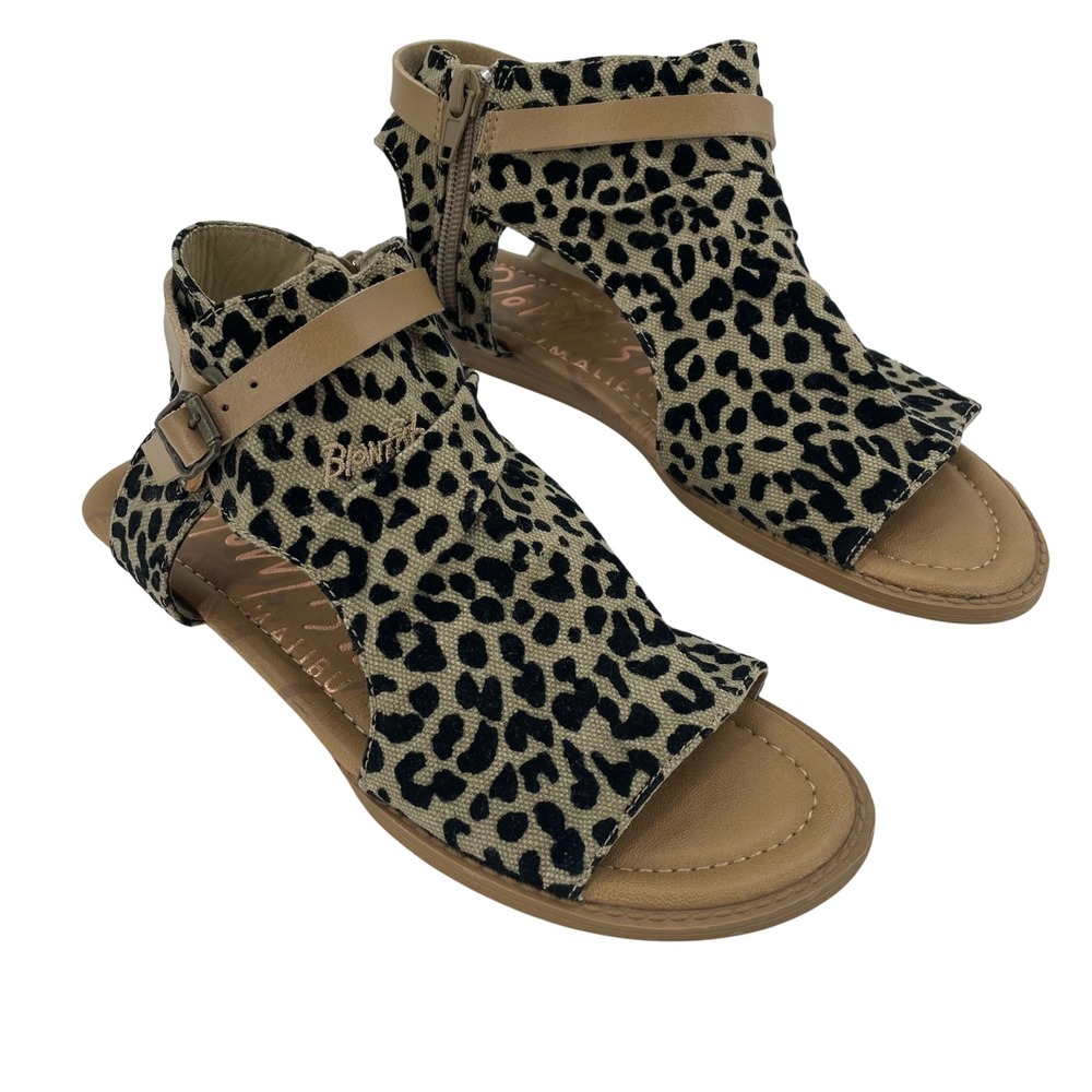 Blowfish Malibu Womens B130 Sandals Sz. 8 Leopard Print‎ Tan NWOT Buckle Zip